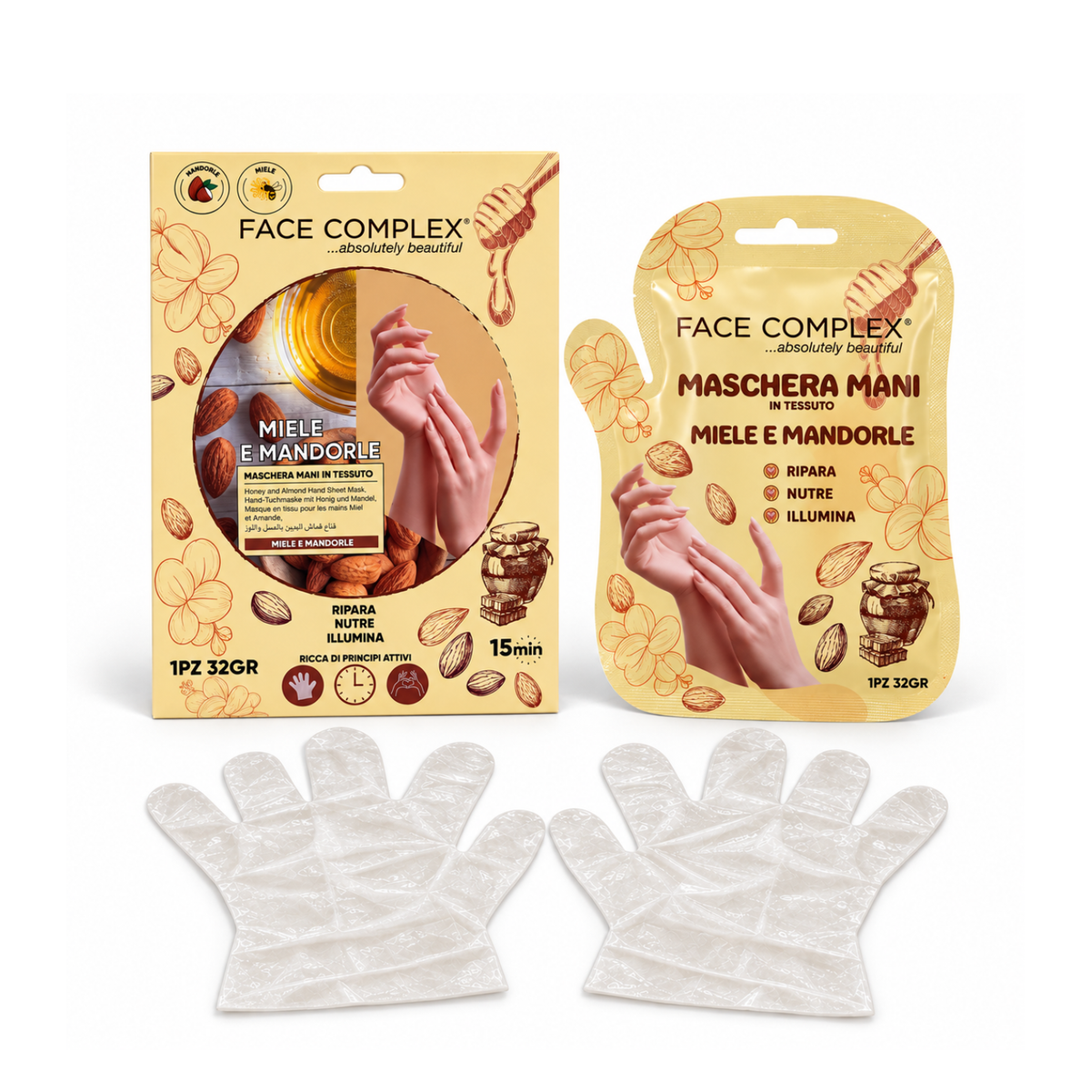 FACE COMPLEX MASCHERA MANI IN TESSUTO MIELE E MANDORLE 32GR
