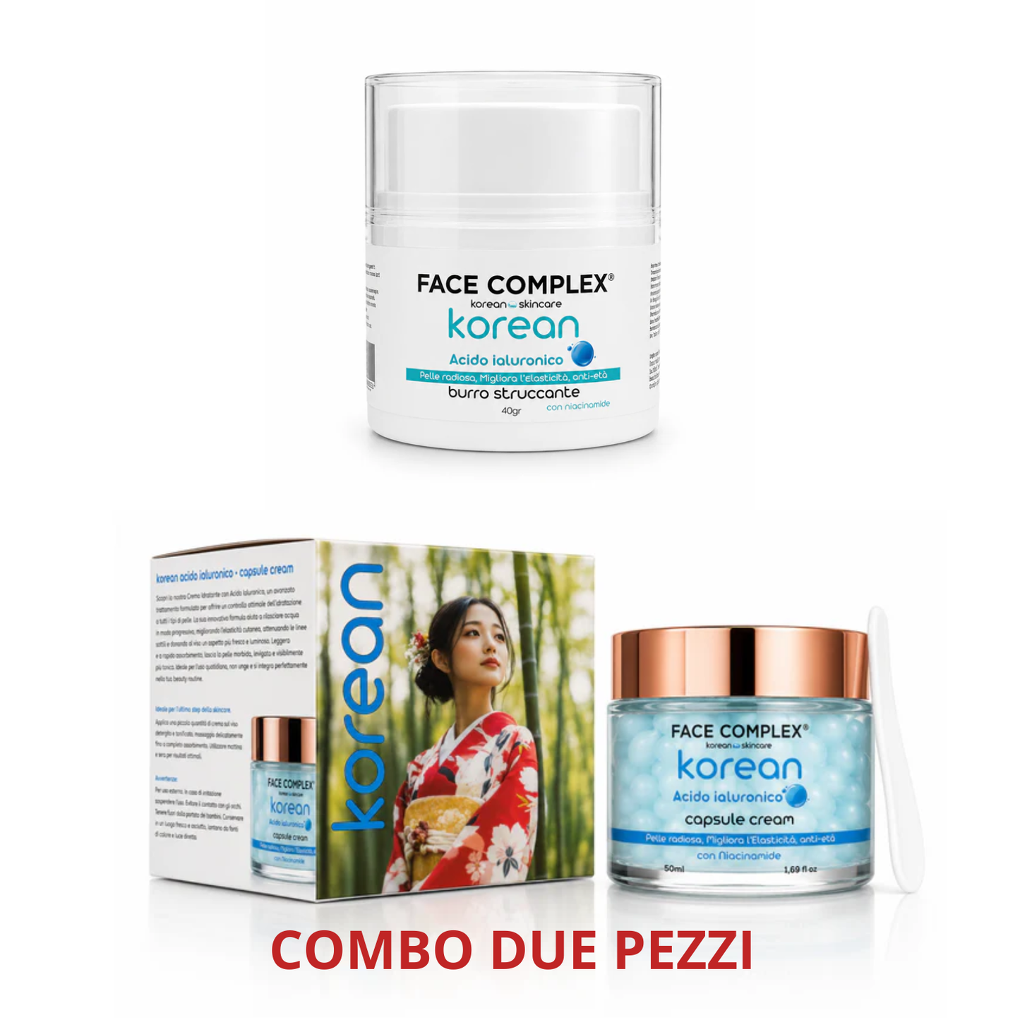 FACE COMPLEX KOREAN SKINCARE COMBO CAPSULE CREAM + BURRO STRUCCANTE ACIDO IALURONICO