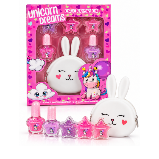 Face Complex confezione unicorn dreams ( 3 lip gloss + 2 smalti + portamonete)