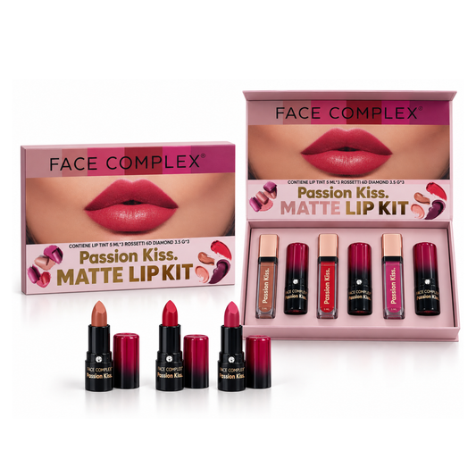 FACE COMPLEX PASSION KISS MATTE LIP KIT 3 TINTE LABBRA + 3 ROSSETTI LUNGA DURATA MATT